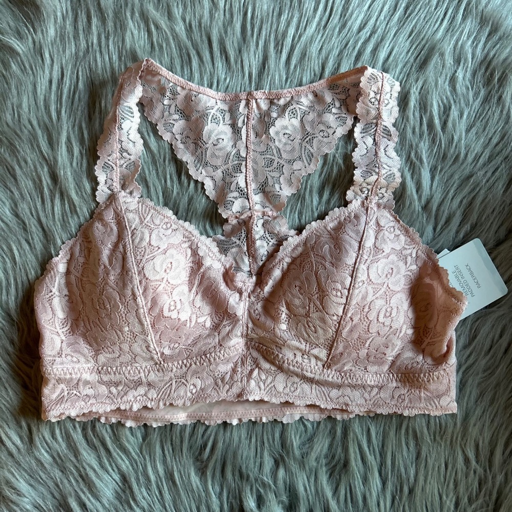 Tranquil True Wireless Racerback Bralette Womens Size Large Pink Floral Lace Bra